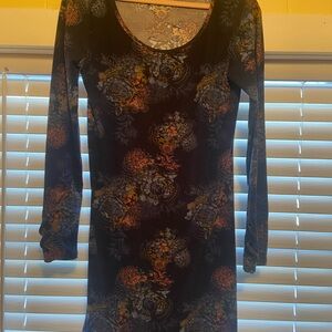 Mudd Black and Orange Floral Long Sleeve Dress